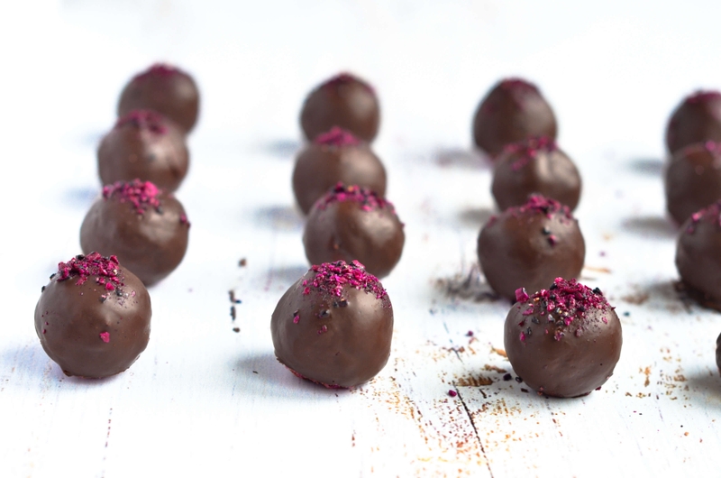 cherry ripe truffles topped with pitaya powder